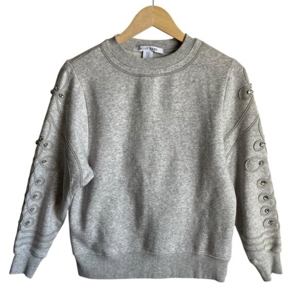 Anthro Belle Vere Rhinestone Sleeve Sweatshirt XS Gray - Picture 2 of 8